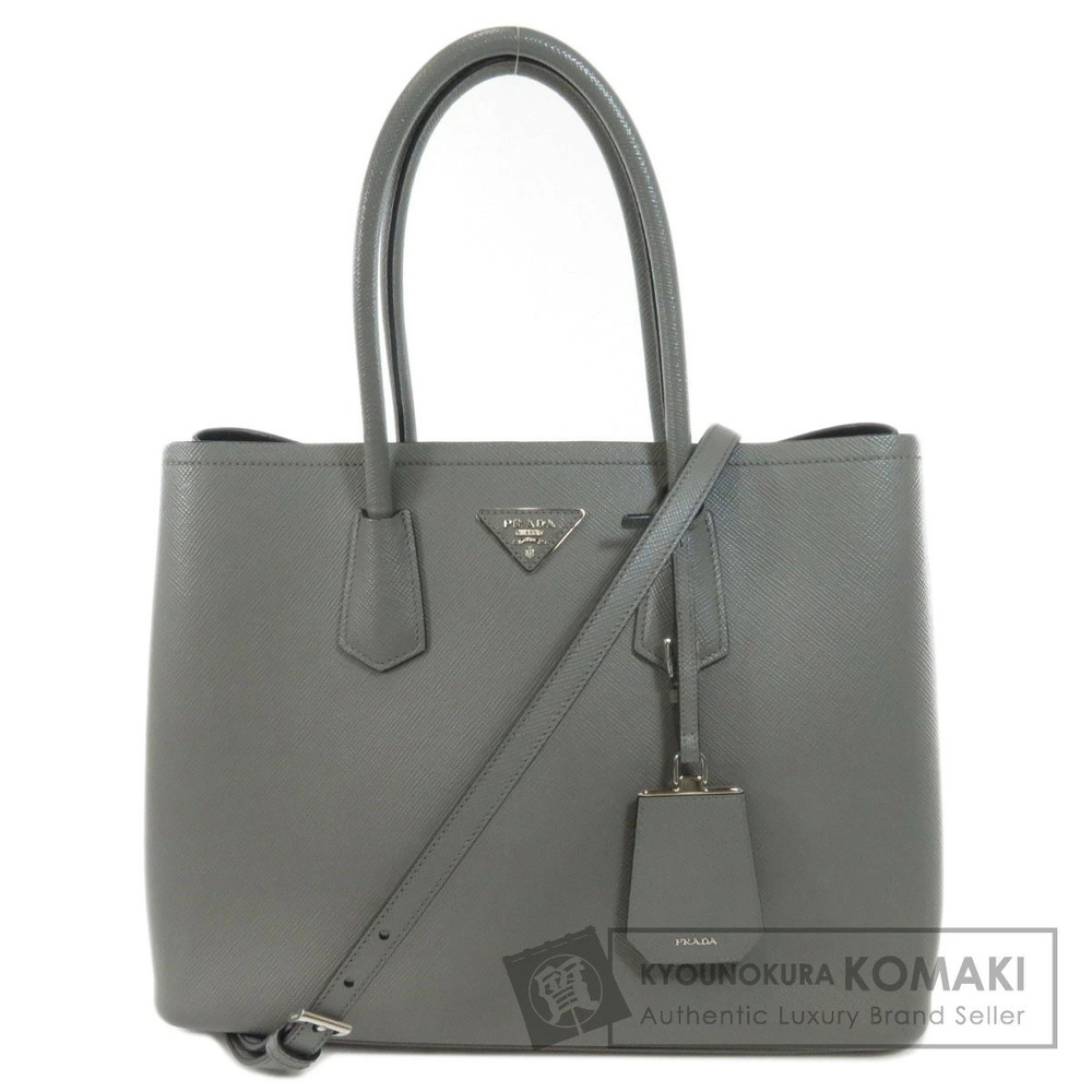Prada Saffiano Cuir Double Bag Marmo Gray